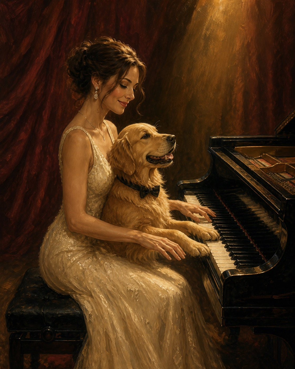 Four-Paw Piano Duet custom pet portrait