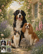 English Garden custom multi-pet portrait from separate photos