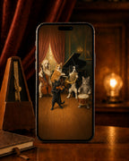 Family Orchestra pet portrait displayed as a phone wallpaper