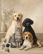 Modern Pet Family custom multi-pet portrait from separate photos