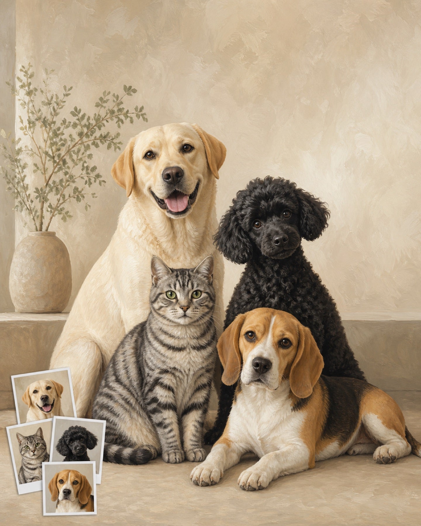 Modern Pet Family custom multi-pet portrait from separate photos