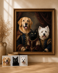 Royal multi-pet family portrait created from three separate pet photos