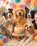 The Birthday Pawty custom multi-pet digital portrait