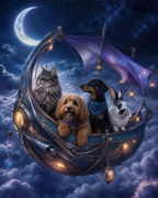 The Moonlight Voyage original fantasy multi-pet digital portrait