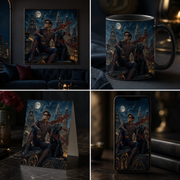 Webbound Guardians portrait shown as wall art, mug, greeting card, and phone wallpaper