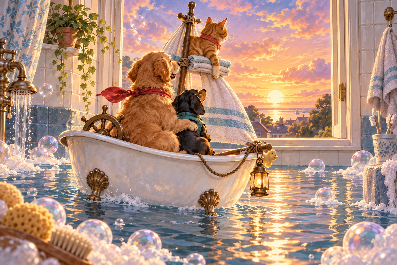 Three pets return home together after their adventure