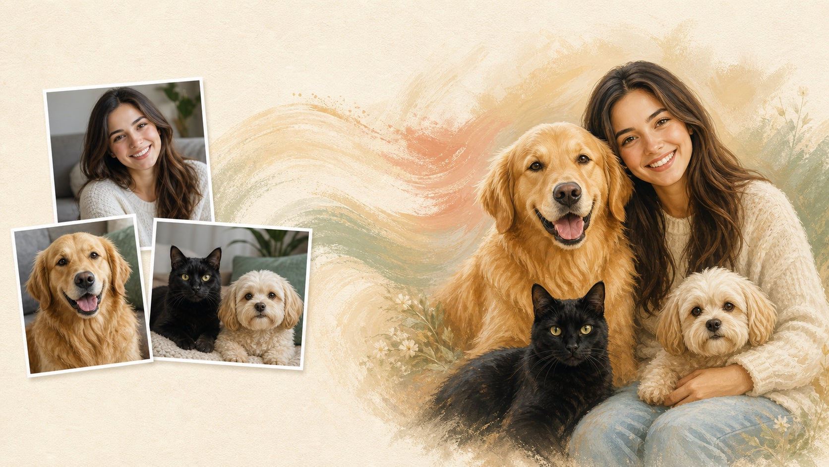 Separate family photos becoming one custom portrait