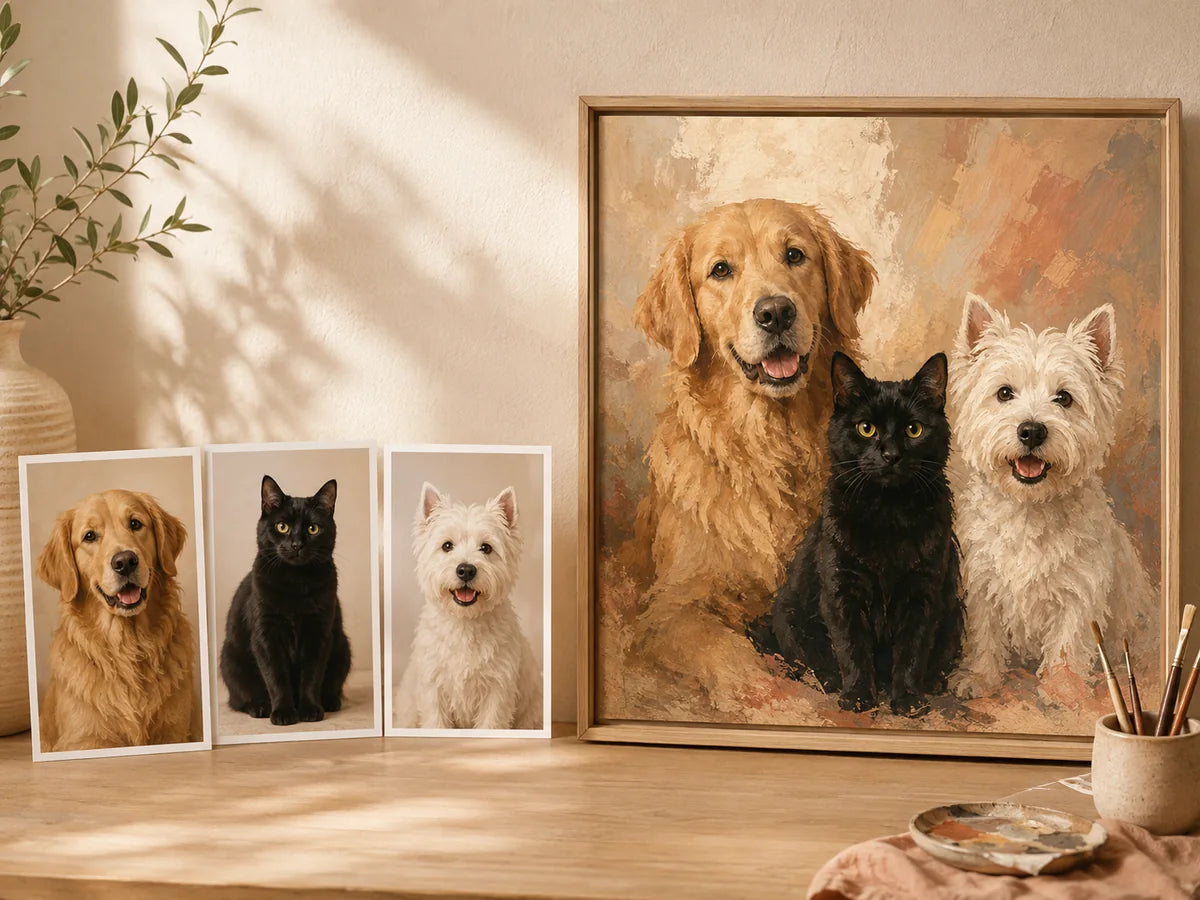 Multiple pets together in one custom portrait